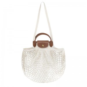 Mesh Bag Longchamp Le Pliage Filet L Femme Blanche | 2185-WVTNB