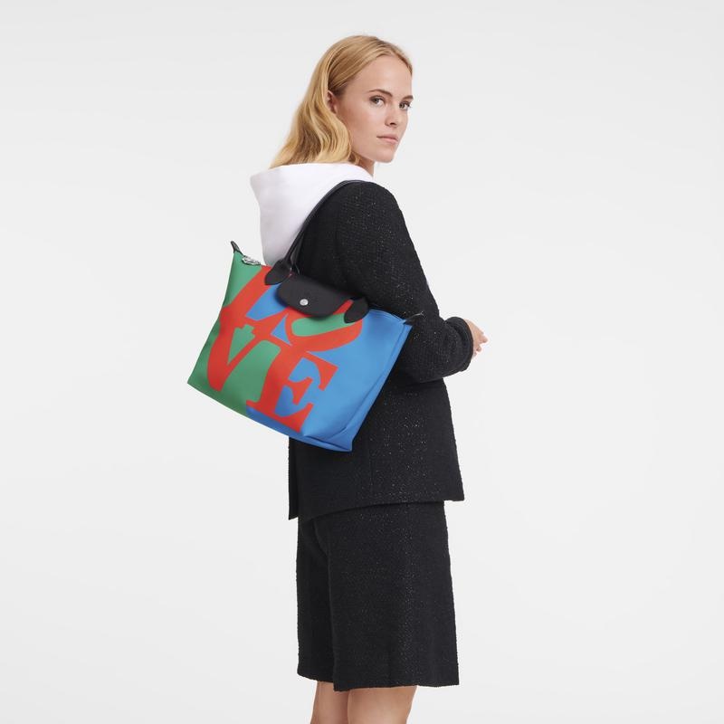 Sacs Fourre Tout Longchamp x Robert Indiana M Femme Red/Navy | 2704-TGCNP